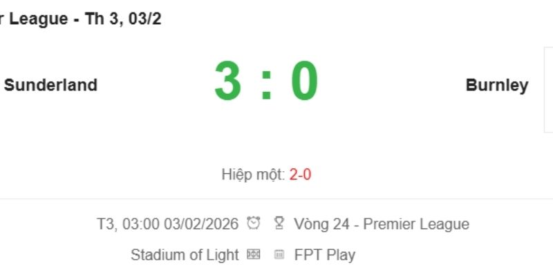 Kết Quả Bóng Đá Sunderland Vs Burnley Ngày 03/02/2026 qua các sai lầm